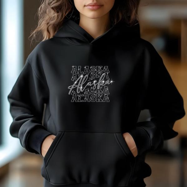 Alaska Rhinestone Football T-Shirt - Sparkly Game Day Tee for Fans, Tailgates & Sports Events - Game Day Gift for Football Lovers