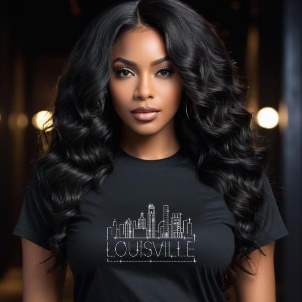 Louisville Rhinestone T-Shirt, Sparkling City Skyline Tee, Women’s Casual Top, Glitter Kentucky Design, Kentucky Gift, Gift for Her