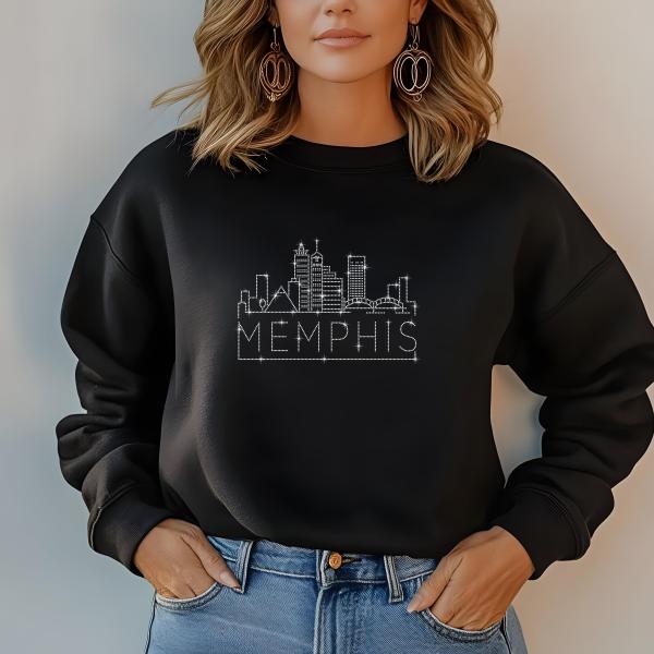 Memphis Rhinestone T-Shirt, Sparkling City Skyline Tee, Women’s Casual Top, Glitter Tennessee Design, Tennessee Gift, Gift for Her