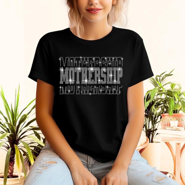 Mothership Rhinestone T-Shirt, Cool Motherhood Shirt, Vintage Mom Life Tee-Shirt, New Mama Sweatshirt, Mother's Day Birthday Apparel Gift