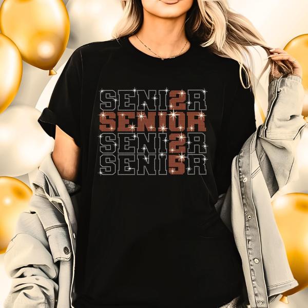 Senior 2025 Rhinestone T-Shirt, Mom Graduation Party Shirt Gift, Graduating Celebration Apparel, Proud Senior Tee-Shirt for Her for Him
