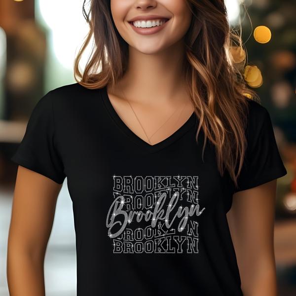 Brooklyn Rhinestone Football T-Shirt - Sparkly Game Day Tee for Fans, Tailgates & Sports Events - Game Day Gift for Football Lovers