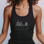 Austin Rhinestone T-Shirt, Sparkling City Skyline Tee, Women Casual Top, Texas Pride Shirt, Travel Gift, Cityscape Design Outfit