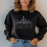 Chicago Rhinestone T-Shirt, Sparkling City Skyline Tee, Women Casual Top, Illinois Pride Shirt, Travel Gift, Cityscape Design Outfit