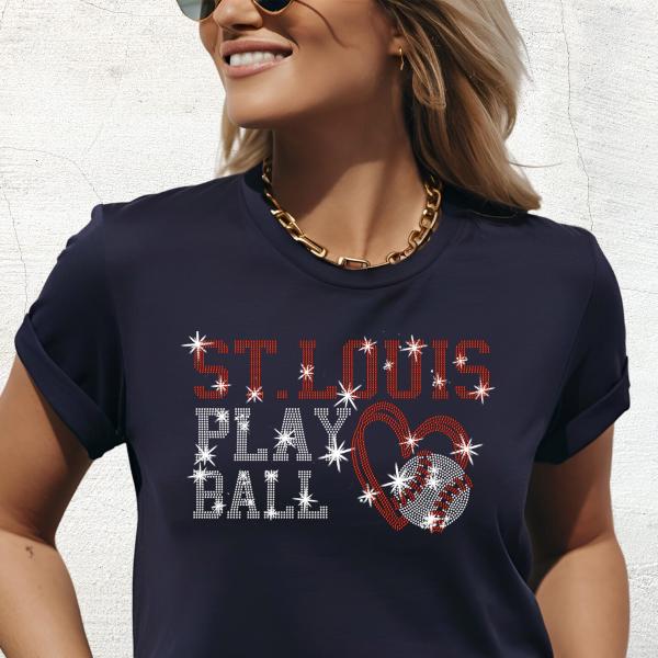 St Louis Rhinestone shirt, Baseball Player Shirt, Daily Athletic Apparel, Sports Cotton Top For Fan, STL Baseball Shirt