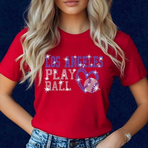 Los Angeles Rhinestone Baseball Shirt, Cool Baseball Fan Shirt Gift, Game Day Unisex Adult Fit Shirt, High-Quality Premium Casual Sport Wear