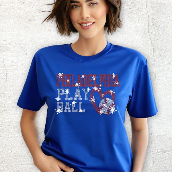 Philadelphia Rhinestone Baseball Shirt, Baseball Lovers Unisex Shirt, Christmas Tee Gift for Fans, Game Day Sports Apparel For Her
