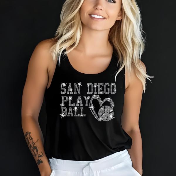 San Diego Rhinestone Baseball Shirt, Sports Fan Game Day Apparel, San Diego Softball Shirt, San Diego Baseball Shirt