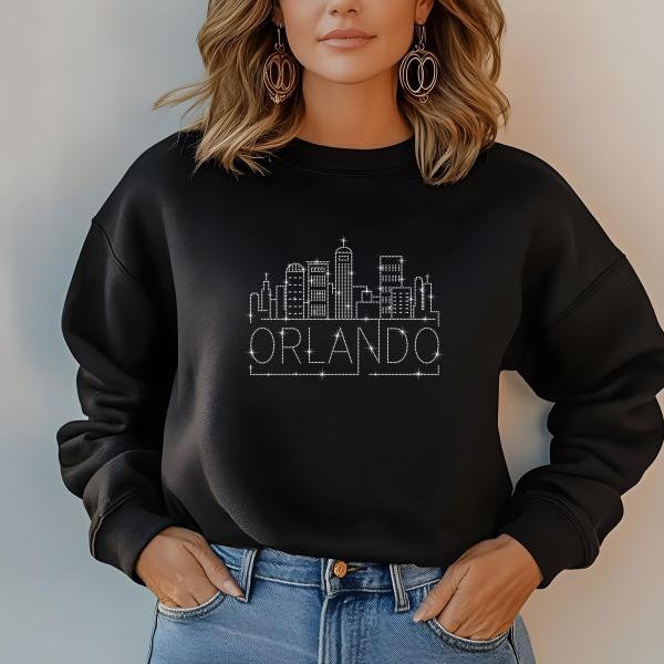 Orlando Rhinestone T-Shirt, Sparkling City Skyline Tee, Women’s Casual Top, Glitter Florida Design, Florida Gift, Gift for Her