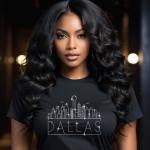 Dallas Rhinestone T-Shirt, Sparkling City Skyline Tee, Women Casual Top, Texas Pride Shirt, Travel Gift, Cityscape Design Outfit