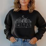 Dallas Rhinestone T-Shirt, Sparkling City Skyline Tee, Women Casual Top, Texas Pride Shirt, Travel Gift, Cityscape Design Outfit