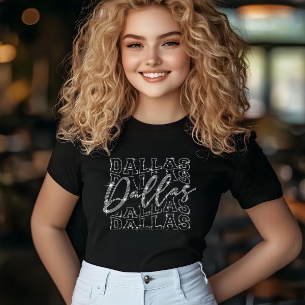 Dallas Rhinestone Football T-Shirt - Sparkly Game Day Tee for Fans, Tailgates & Sports Events - Game Day Gift for Football Lovers