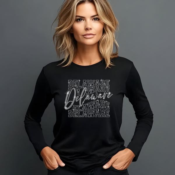 Delaware Rhinestone Football T-Shirt - Sparkly Game Day Tee for Fans, Tailgates & Sports Events - Game Day Gift for Football Lovers