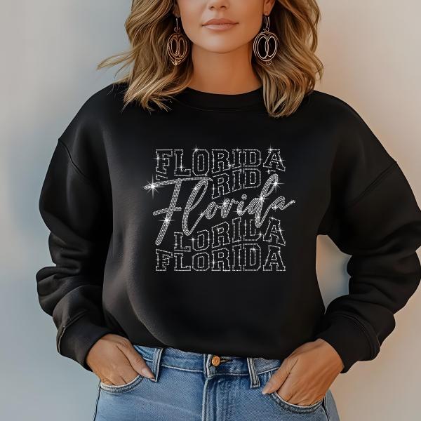 Florida Rhinestone Football T-Shirt - Sparkly Game Day Tee for Fans, Tailgates & Sports Events - Game Day Gift for Football Lovers
