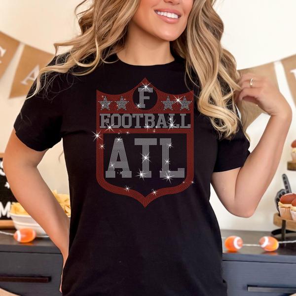 Atlanta Rhinestone T-Shirt, Football Fan Tee Shirt, Stylish and Comfortable, Unique and Eye-Catching Shield Tee for Game Day Gift