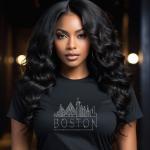 Boston Rhinestone T-Shirt, Sparkling City Skyline Tee, Women’s Casual Top, Glitter Massachusetts Design, Massachusetts Gift, Gift for Her