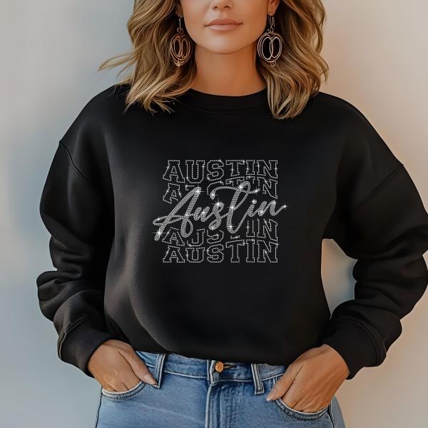 Austin Rhinestone Football T-Shirt - Sparkly Game Day Tee for Fans, Tailgates & Sports Events - Game Day Gift for Football Lovers