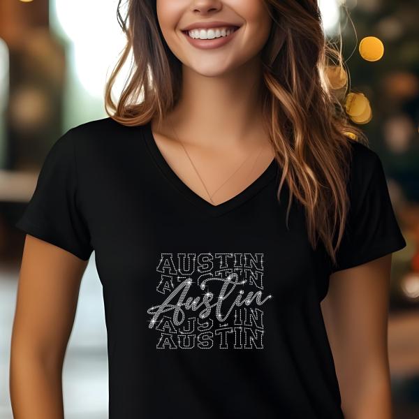 Austin Rhinestone Football T-Shirt - Sparkly Game Day Tee for Fans, Tailgates & Sports Events - Game Day Gift for Football Lovers