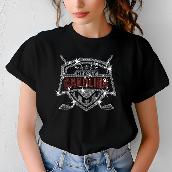 Carolina Hockey Rhinestone T-Shirt, Bling Sports Tee, Sparkling Hockey Shirt, Custom Team Apparel, Game Day Shirt, Gift for Fans