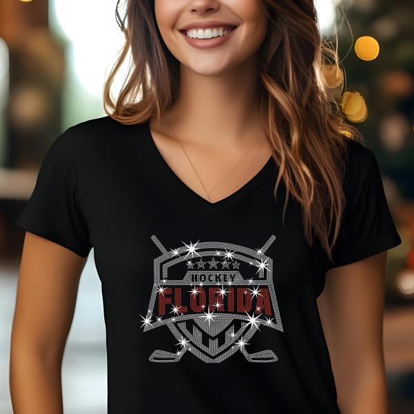 Florida Hockey Rhinestone T-Shirt, Bling Sports Tee, Sparkling Hockey Shirt, Custom Team Apparel, Game Day Shirt, Gift for Fans