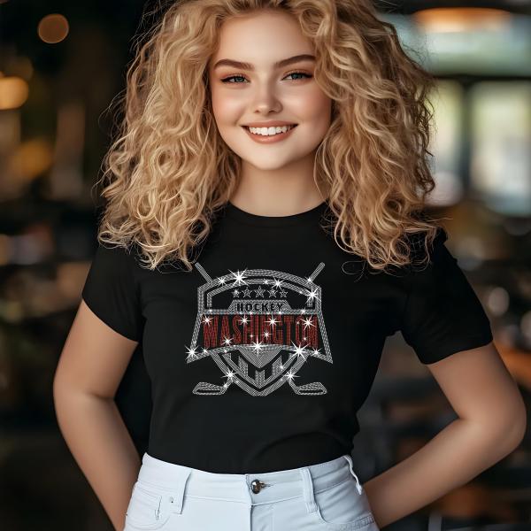 Washington Hockey Rhinestone T-Shirt, Bling Sports Tee, Sparkling Hockey Shirt, Custom Team Apparel, Game Day Shirt, Gift for Fans