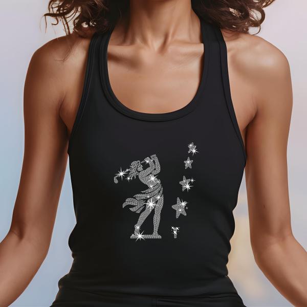 Bling Women Golfer Shirt, Rhinestone Golf Swing Tee, Sparkly Golf Apparel, Women's Golf Gift, Golf Tournament Outfit, Sports Fashion