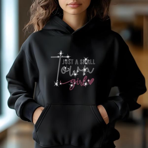 Just a Small Town Girl T-Shirt – Country Music Tee, Rhinestone Bling Shirt, Cute Western Graphic Tee, Southern Girl Outfit, Farm Life Tee