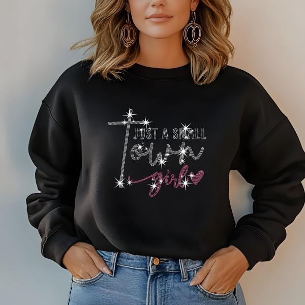 Just a Small Town Girl T-Shirt – Country Music Tee, Rhinestone Bling Shirt, Cute Western Graphic Tee, Southern Girl Outfit, Farm Life Tee