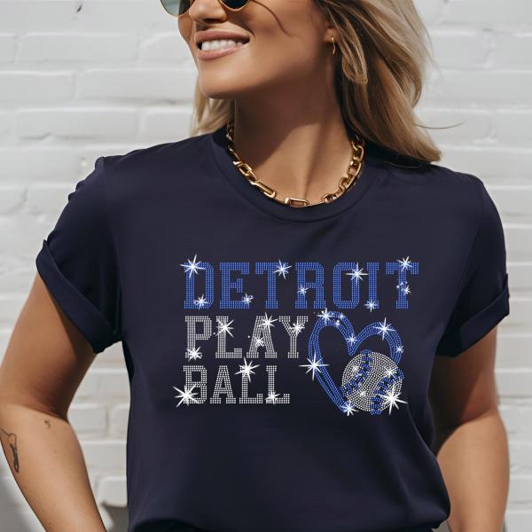 Detroit Rhinestone Baseball Shirt, Baseball Game Day Outfit, Your Team Mascot Shirt, Unisex Adult Cloth, Detroit Baseball Shirt