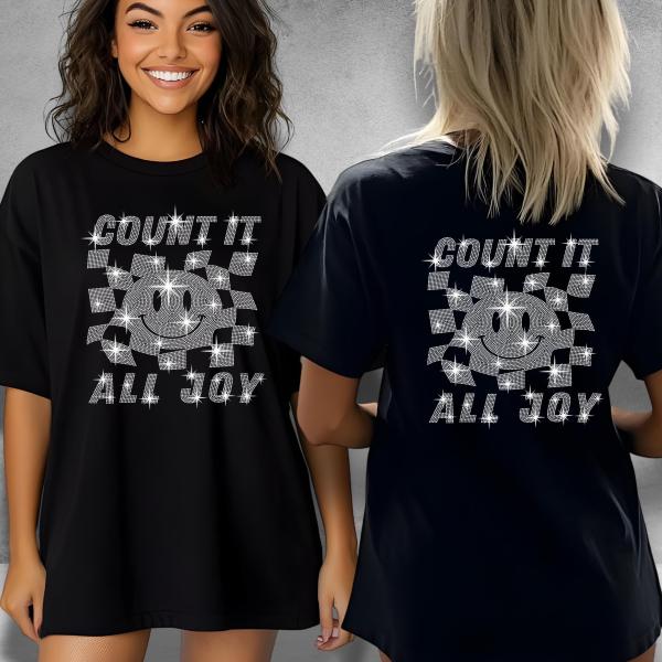Count It All Joy Rhinestone Shirt, Count it All Joy Shirt, Retro Christian Shirt, Preppy Christian Shirt, Oversized Christian Tee