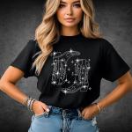 Vintage Western Rhinestone Shirt, Cowboy Boots Shirt, Womens Western Cowgirl Shirt, Trendy Graphic Tee, Oversize Western Shirt