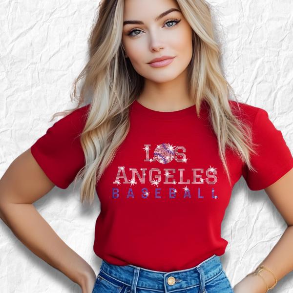 Los Angeles Rhinestone Shirt, Cool Baseball Fan Shirt Gift, Game Day Unisex Adult Fit Shirt, LA Baseball Shirt, LA Softball Shirt