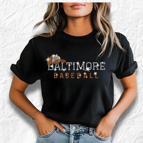 Baltimore Rhinestone Baseball Shirt, Baseball Team Shirt, Baseball Game Day Fan Shirt Gift, Baseball Shirt, Baltimore Softball Shirt