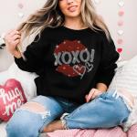 XOXO Rhinestone T-Shirt, Couple Shirt, Women's Heart Apparel Tee, Cute Love Tee-Shirt, Retro Valentine Gift, Ladies Valentine Sweatshirt