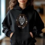 Sparkling Rhinestone Lion Shirt, Majestic Animal Design Tee, Women Black Casual T-Shirt, Minimalist Sparkle Top, Gift for Her, Gift for Him