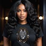 Sparkling Rhinestone Lion Shirt, Majestic Animal Design Tee, Women Black Casual T-Shirt, Minimalist Sparkle Top, Gift for Her, Gift for Him