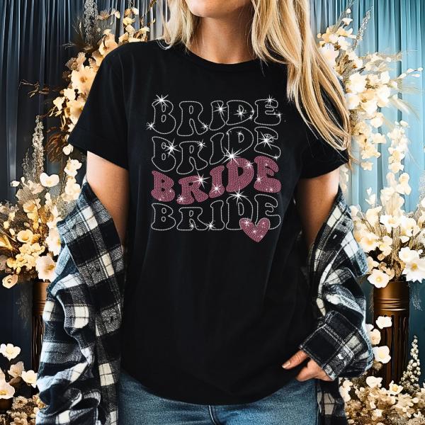 Bride Wavy Design Rhinestone T-Shirt, Bridal Party Tee, Beach Bachelorette Matching Shirt, Wedding Gift Tee-Shirt, Cute Honeymoon Apparel