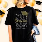 Senior 2025 with Hat Rhinestone T-Shirt, Proud Mom Gift Of Senior, Grad Bling Shirt, 25' Graduate Tee, Graduation Celebrating Tee-Shirt