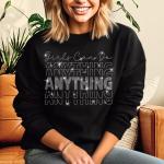 Girls Can Do Anything Rhinestone Sweatshirt, Women's Day Apparel, Ladies Empowerment Shirt, Aesthetic Colors Shirt, Feminist Slogan Shirt