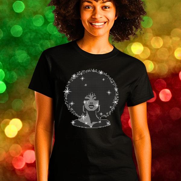 Black Woman Rhinestone T-Shirt, Unique Design Black Girl Tee-Shirt, Black women's Power Shirt, Birthday or Mothers Day Gift For Black Mom