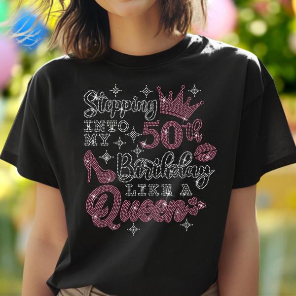 Queen's Birth 40th/50th/60th/80th Day Bling Rhinestone Shirt, Funny Birthday Party Shirt for Ladies, Birthday Crew Shirt Gift for Darling