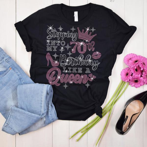 Queen's Birth 40th/50th/60th/80th Day Bling Rhinestone Shirt, Funny Birthday Party Shirt for Ladies, Birthday Crew Shirt Gift for Darling