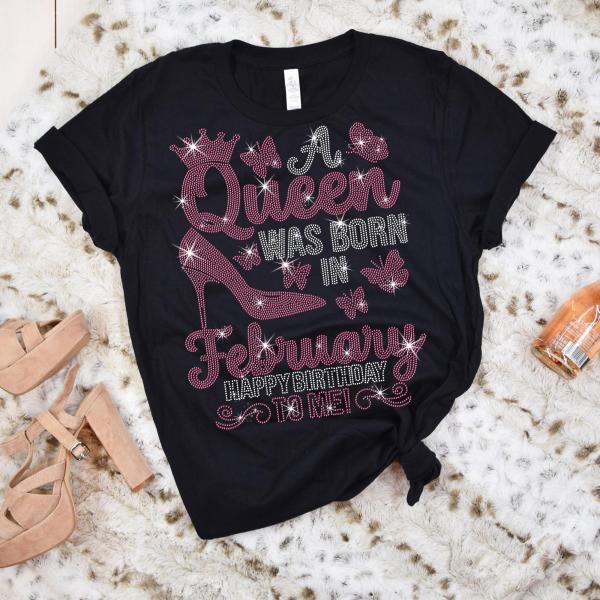Birthday Rhinestone T-Shirt for Queens Born in February, Birthday Bling Shirt, Aquarius Astrology Gift, Leap Year Birthday Sweatshirt