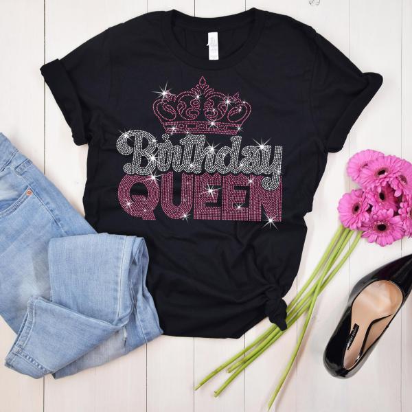 Birthday Queen and  Squad Rhinestone Shirt, Glittering Unique Design Tee, Birthday Girl Squad, Perfect Gift for Best Friend