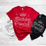 Princess Birthday Rhinestone Shirt, Birth Month Shirt, Funny Birthday Bling Top Outfit, Retro Stylish Shirt, Best Gift for Best Friend