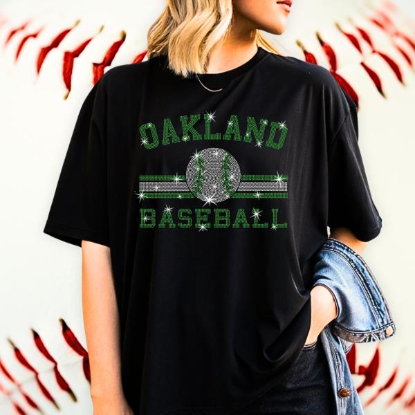 Oakland Baseball Rhinestone T-Shirt, Weekend Sports Apparel, Retro Athletics Shirt, Game Day Tailgate Cheering Tee-Shirt, Gift for Fans