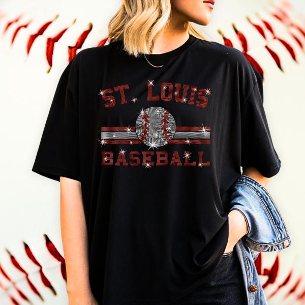 St Louis Baseball Rhinestone T-Shirt, Sport Teams Tee-Shirt, Vintage Style Shirt, Sundays Games Apparel,  Sports fans Gift for Game Day