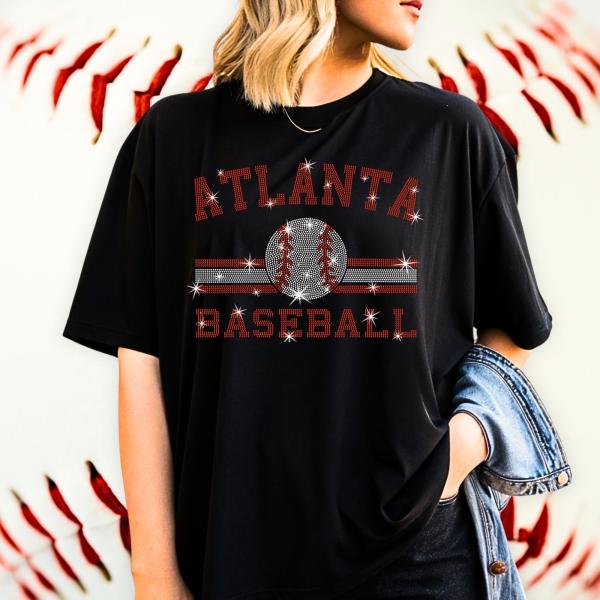 Atlanta Baseball Rhinestone T-Shirt, Retro Sports Tee-Shirt, Team Supporters Game Day Tailgate Apparel, Stadium Gift for Men or Women