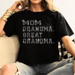 Mom Grandma Great Grandma Rhinestone T-Shirt, Mother's Day Gift, Nana Birthday Tee, Cool Mama Shirt, Granny Matching Tee-Shirt