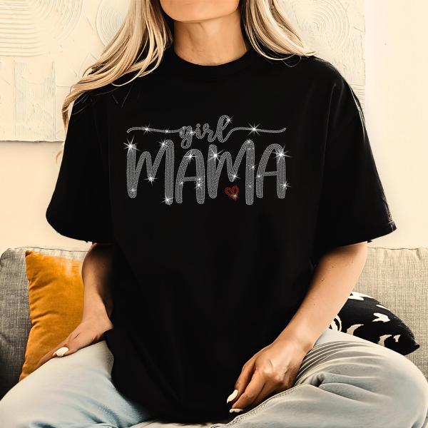 Girl Mama Rhinestone T-Shirt, Mom and Me Shirt, Retro & Vintage Mama's Girl Matching Tee-Shirt, Mommy Birthday or Mothers Day Gift